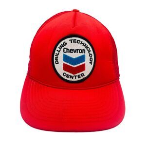 Vtg Chevron Drilling Technology Center Snapback Trucker Hat Cap Red